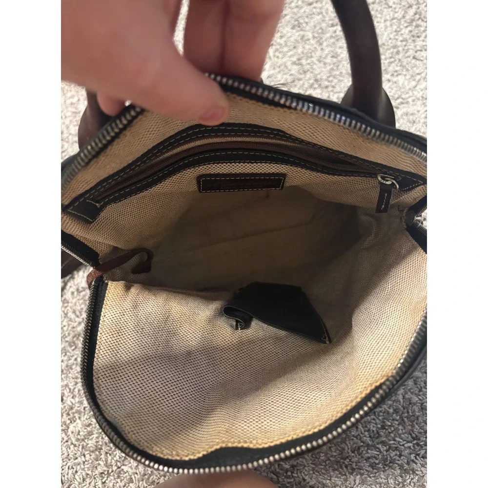 Dooney & Bourke Vintage Black Pebbled Leather Dome Backpack Brown Straps